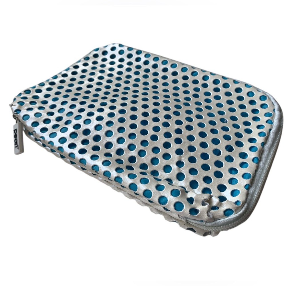 PEARL Turquoise Blue & Pearl White Zipper Cosmetic Bag Pouch Brush Beauty Bag